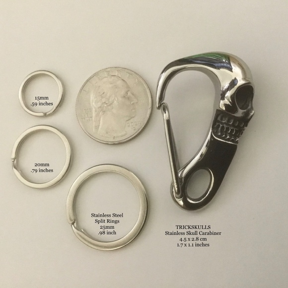Skull Clip Carabiner Keychain Wallet Stainless Chain Hook & DIY Split Ring Kit - Picture 4 of 7